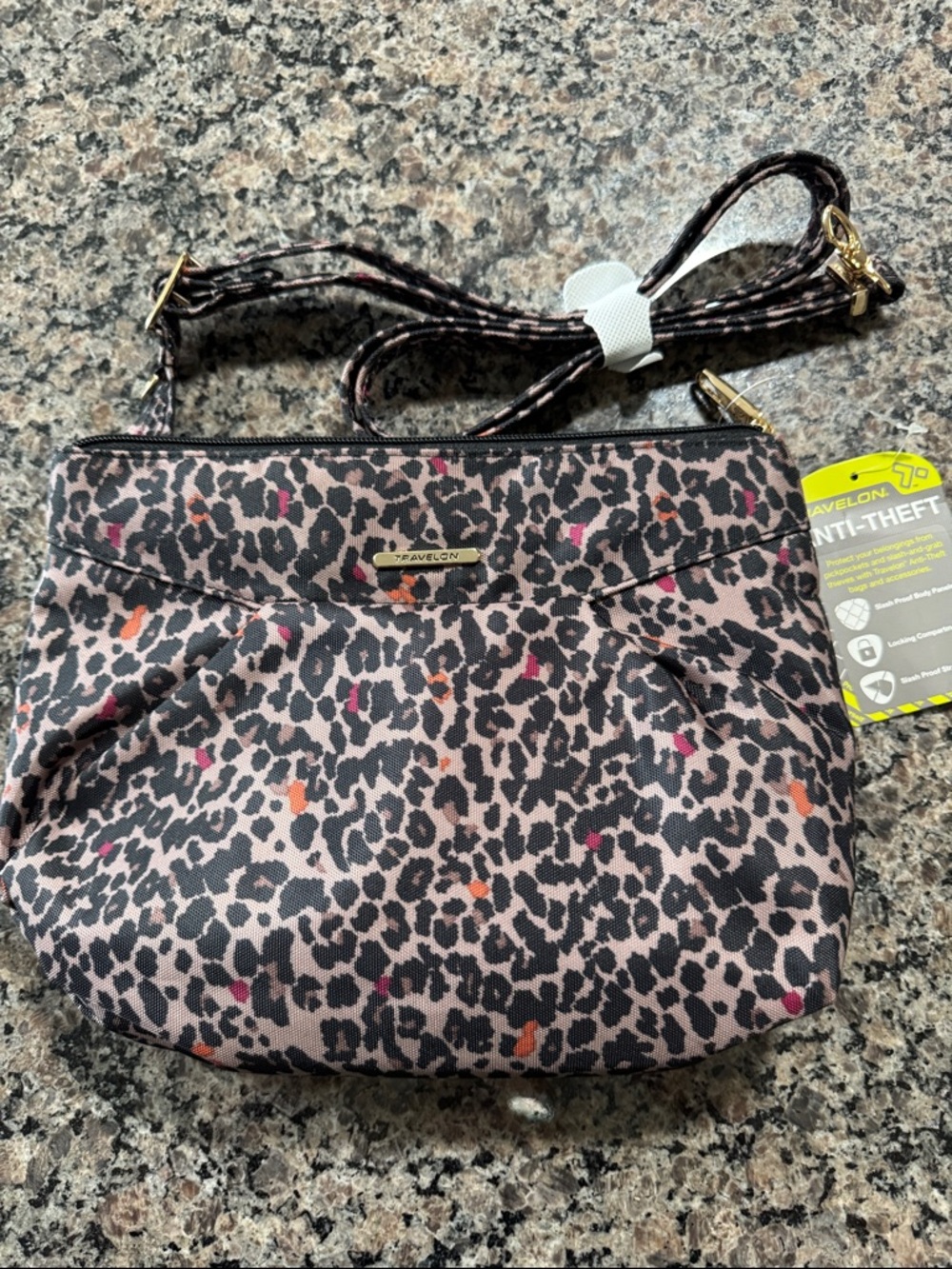 NWT - Travelon Leopard Print Crossbody Bag in Pink